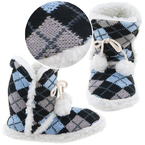 Blue Argyle Bootie Slippers for Women