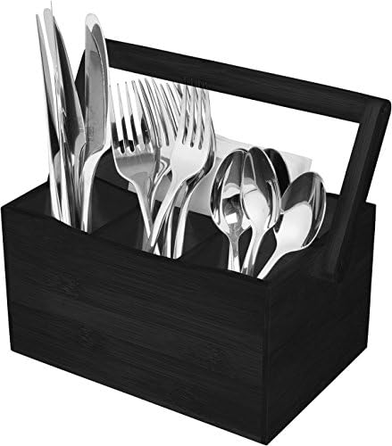 100% All Natural Bamboo Utensil Holder - With Handle - By KitchInspirations (Espresso)