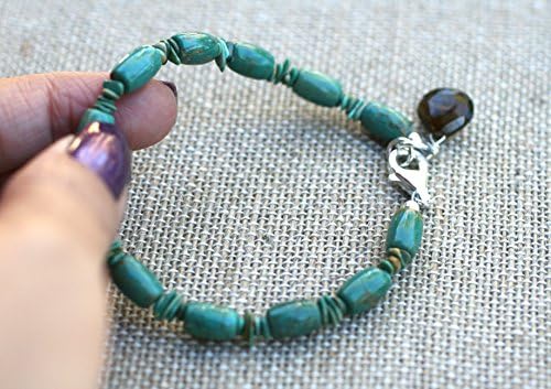 Turquoise and Smoky Quartz Gemstone Bracelet 7 1/2 Inches