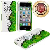 myLife (TM) Black Vines and Lime Green Swirls Series (2 Piece Snap On) Hardshell Plates Case for the iPhone 4/4S (4G) 4th Generation Touch Phone (Clip Fitted Front and Back Solid Cover Case + Rubberized Tough Armor Skin + Lifetime Warranty + Sealed Inside myLife Authorized Packaging) 