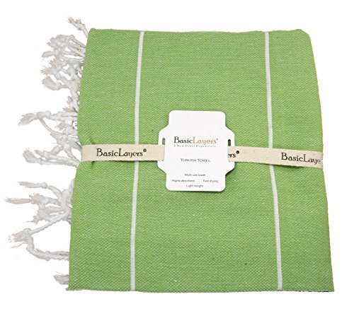 Basic Layers 100% Cotton Pestemal Turkish Bath Towel, 37x70", Green