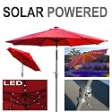 Red Outdoor Tilt Crank Patio Umbrella Solar Panel Powered LED Light