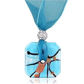 Aqua Baby Blue Amulet Murano Glass Pendant Necklace