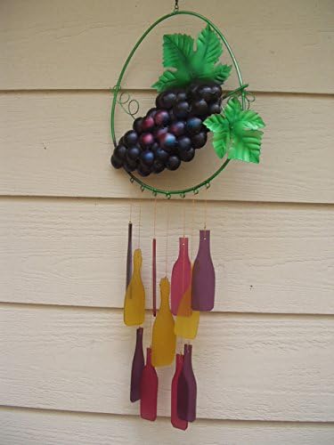 Glass Wind Chimes 27 Inches Large Metal Grapes with Bottle Shaped Glass