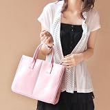 Pure Pink Korea Simple Style Faux Leather OL Office Lady Women Classic Tote Clutch Bag