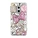 Ancerson New Eye-catching Handmade Bling Crystal Diamond Rhinestone Clear Transparent Back Hard Protective Case for HTC ONE Max T6 with Red Stylus Pen and Lovely Blue Panda (Pink Bowknot Golden Bottle Pink Two Swans Pink Golden Silvery Pearls Flower)
