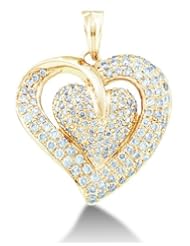 14K White Gold Large Heart Micro Pave Set Round Diamond Pendant - (1.00 cttw)