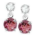 14k White Gold White Sapphire & Pink Tourmaline Drop Dangle Earrings (1/2 cttw)