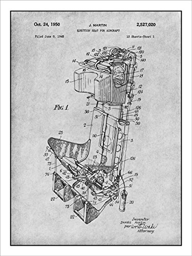 1948 Martin Aircraft Ejection Seat Patent Print Art Poster UNFRAMED Gray 18" X 24"