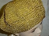 Bm305gld, Hand Crocheted Gold Metallic Gimp Beret for Teens