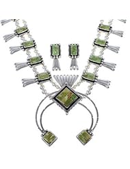Navajo Turquoise Squash Blossom Necklace & Earring Set AS14668