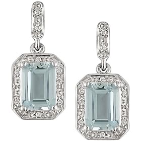 Buy 10K White Gold Aquamarine and Diamond Earrings by Amour