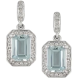 10K White Gold Aquamarine and Diamond Earrings by 