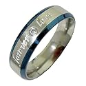 Stainless Steel Blue Trim "Forever Love" Cubic Zirconia Band Ring - Men