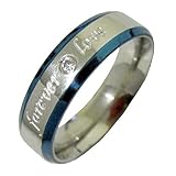 Stainless Steel Blue Trim "Forever Love" Cubic Zirconia Band Ring - Men