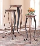 Set of 3 Iron Verdi Gris Gold & Copper Plant Stands