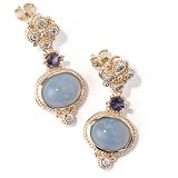 SAVE 75% Blue Opal, Iolite & Diamond Dangle Earrings in 14K Yellow Gold by Designer Michael Valitutti - FREE Shipping, FREE Gemstone Information Card - OVERSTOCK Clearance Sale!