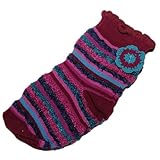 Country Kids(カントリー キッズ)【363紫】女の子用ブラックベリーフラワークローシェ&ボーダー防寒ラブリーソックス,パープル花デコ付靴下,ギフト,【並行輸入】