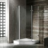 IMAGE OF Vigo Industries VG6061BNCL38W Frameless NeoAngle Glass Shower Enclosure, Nickel