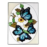 Three Blue Butterflies Art Glass Panel Wall Window Hanging Suncatcher 14 x 10