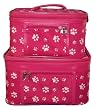 Designer Cosmetic Case Set - Raspberry Paw Design 2 Piece Cosmetic Case Set (Paw Print Design) - Raspberry with White Paw Prints