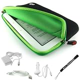 Kroo Nook Electronic Book Reader Slim Glove Sleeve Cover Case with extra pocket + Includes a 4-Inch eBigvalue Determination Hand Strap + 3 in 1 Combo of Home and Car charger with a USB Data Sync Cable