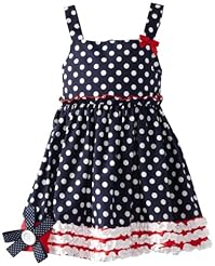 Girls  Ruched Cotton Dots Print  Dress With a Bow(s) and a Ribbon 