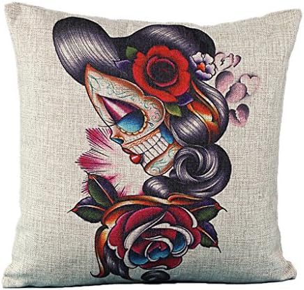 Linen Cushion Cover pillows Sugar skull Printed decorative cushion covers Pillowcase 18x18''