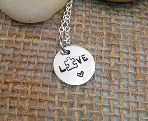 Autism LOVE Puzzle Piece Hand-Stamped Necklace