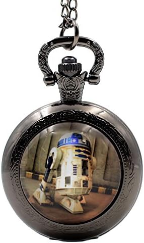 Steampunk Vintage Quartz Pocket Watch Movie Star Wars Robot R2D2 Necklace Chain Pendant for Men Boys