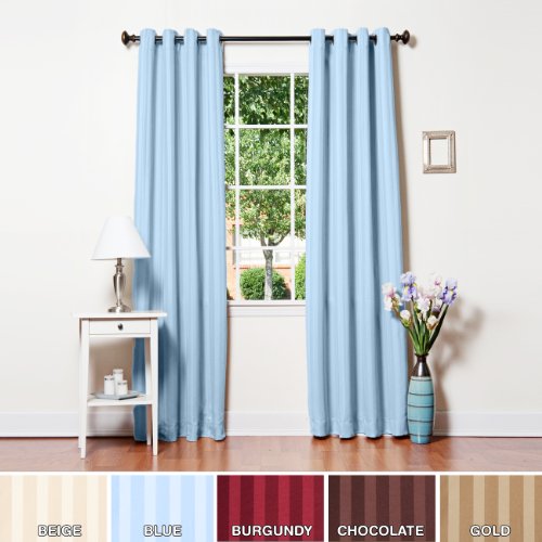Sky Blue Satin Stripe Grommet Top Insulated Blackout Curtain 104W X 84L Pair - GT