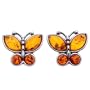 Certified Genuine Honey Amber and Sterling Silver Butterfly Earrings