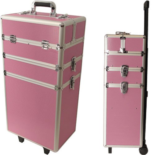 ALU Kosmetikkoffer Beauty Case Trolley Pilotenkoffer Schmuckfach Koffer Trolli Rollenkoffer Pink