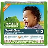 Seventh Generation Free and Clear Sensitive Skin Baby Diapers, Original Unprinted, Size 3, 155 Count