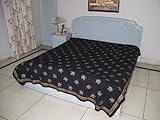 Vintage Home Decor Block Print & Brocade Work Cotton Bed Sheet Bedspread