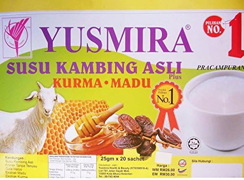Yusmira Instant Goat Milk Powder with Honey &amp; Date Extract, 500g (25g × 20 Sachets)
