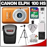 Canon PowerShot 100 HS Digital Elph Camera (Orange) with 16GB Card + NB-4L  ....