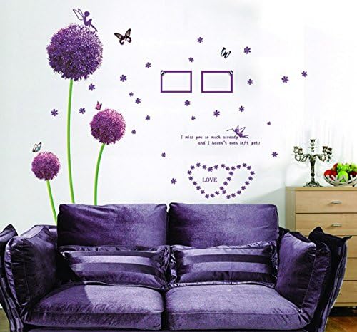 LongXin Purple Dandelion Love Butterfuly Angel Removable Mural Wall Stickers Wall Decal For Home Decor