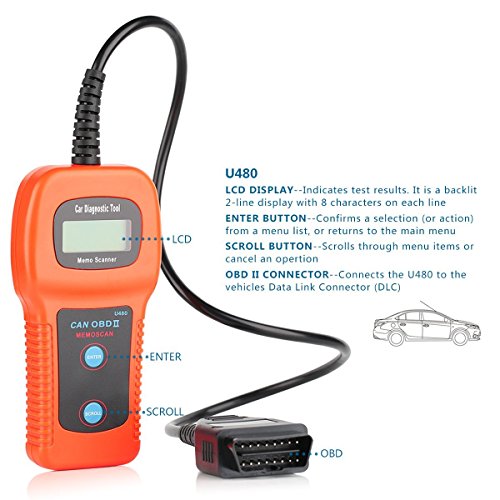 Generic U480 Car Auto Diagnostic Scanner OBD2 OBDII CAN-BUS Scan Tool Memo Engine Fault Code Reader Memoscanner with the 16 PIN diagnostic socket supports all OBD2 protocols including CAN BUS vehicles( LCD Display)