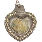 Quartz Pendant 07 Heart Crystal Healing Cluster Malachite Green White Silver Clay 1.8