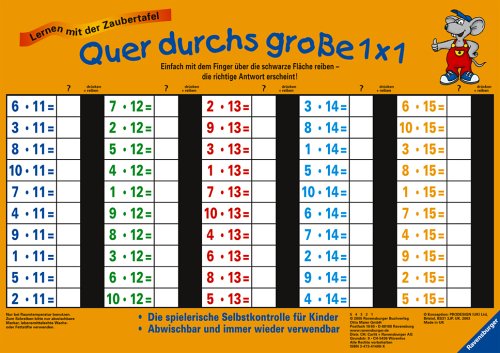 Quer durchs große 1 x 1. Lern- und Arbeitstafel. Abwischbar: Die spielerische Selbstkontrolle für Kinder. Abwischbar und immer wieder verwendbar