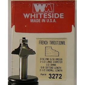 PART #3272 CARBIDE-TIP FRENCH TRADITIONAL EDGE PROFILE ROUTER BIT W BB 3 16 CONVEX RADIUS by Whiteside