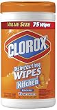 Clorox Disinfecting Wipes, Kitchen, Orange, 75-Count Tubs, Case of 6 (450 Wipes)