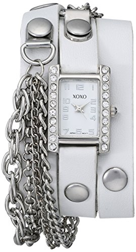 XOXO Women's XO5627 Crystal and Chain-Accented Watch with White Wraparound Band