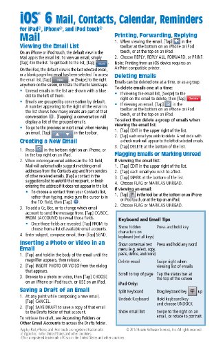 iOS 6 Mail, Contacts, Calendar, Reminders Quick Reference Guide: for iPad, iPhone, and iPod touch (Cheat Sheet of Instructions, Tips & Shortcuts - Laminated Guide)