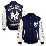 New York Yankees Navy Blue World Series Champions Varsity Leather Jacket