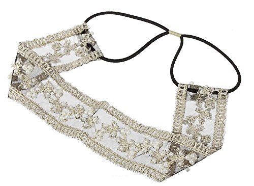 FOONEE Vintage Sweet Lace Flower Pearl Wide Elastic Headband Bridal Headpiece,Black