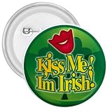 3 Inch Button of Kiss Me I'm Irish (Green Shamrock, Celtic, Club, Gold, Irish, Ireland, Little,...