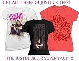 JUSTIN BIEBER SHIRTS - OFFICIAL JUSTIN BIEBER T-SHIRT SUPERSET! JUSTIN BIEBER FAN CLUB THREE SHIRT PACKAGE!