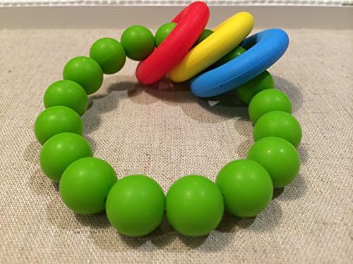 Silicone Food Grade SALE PROMOTION Teething Necklace for Nursing Mom Baby to chew, Mom to wear! Turquoise Pink Black White Navy Blue Sky Blue Grey - Baltic Amber will stop the pain, this will keep them busy! Drooling babies will love knawing on this jewlery that moms wear (Black - Grey - White). Perfect for fine motor skills, sensory, autism. (Green Bracelet)